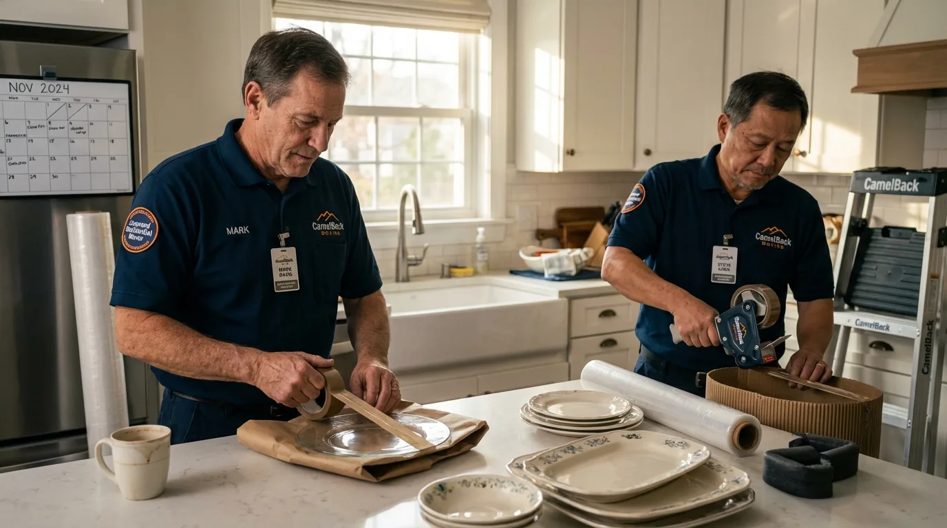 Professional crew packing kitchen dishware in Crittenden, KY
